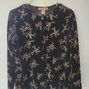 Notations Women's Black and Gold Floral Blouse